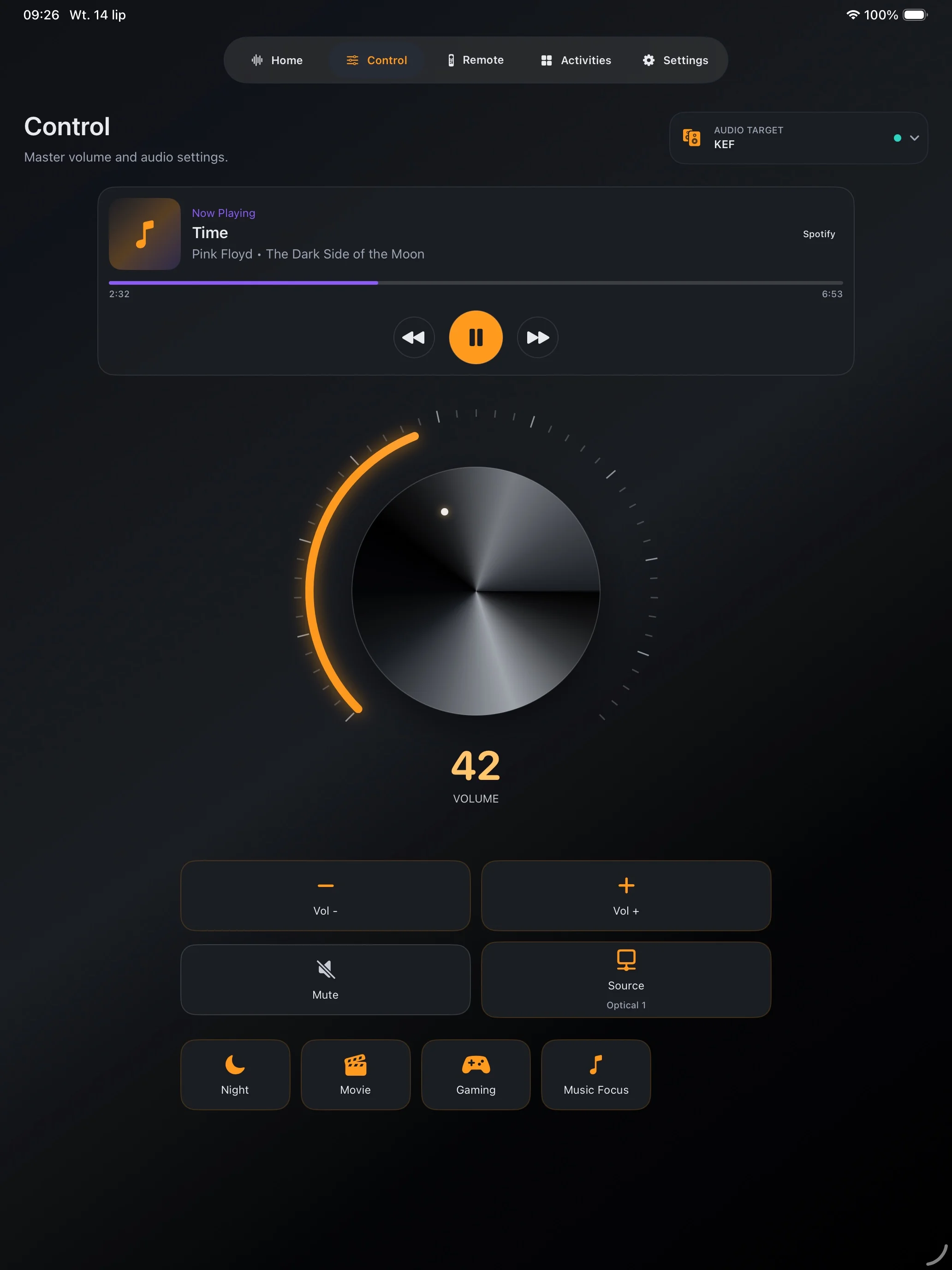 Réglage du volume Tactra sur iPad