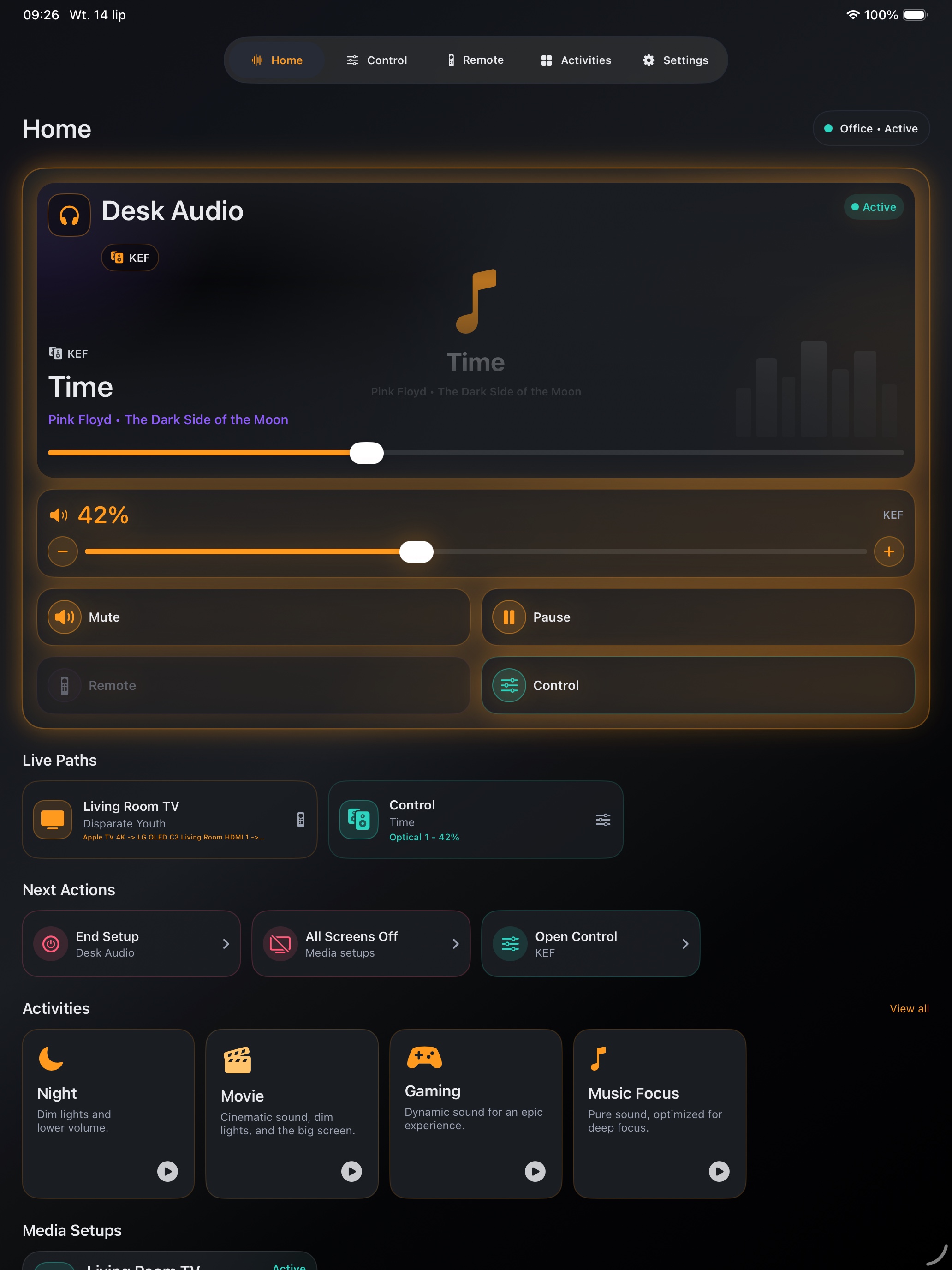 Tactra Home dashboard on iPad