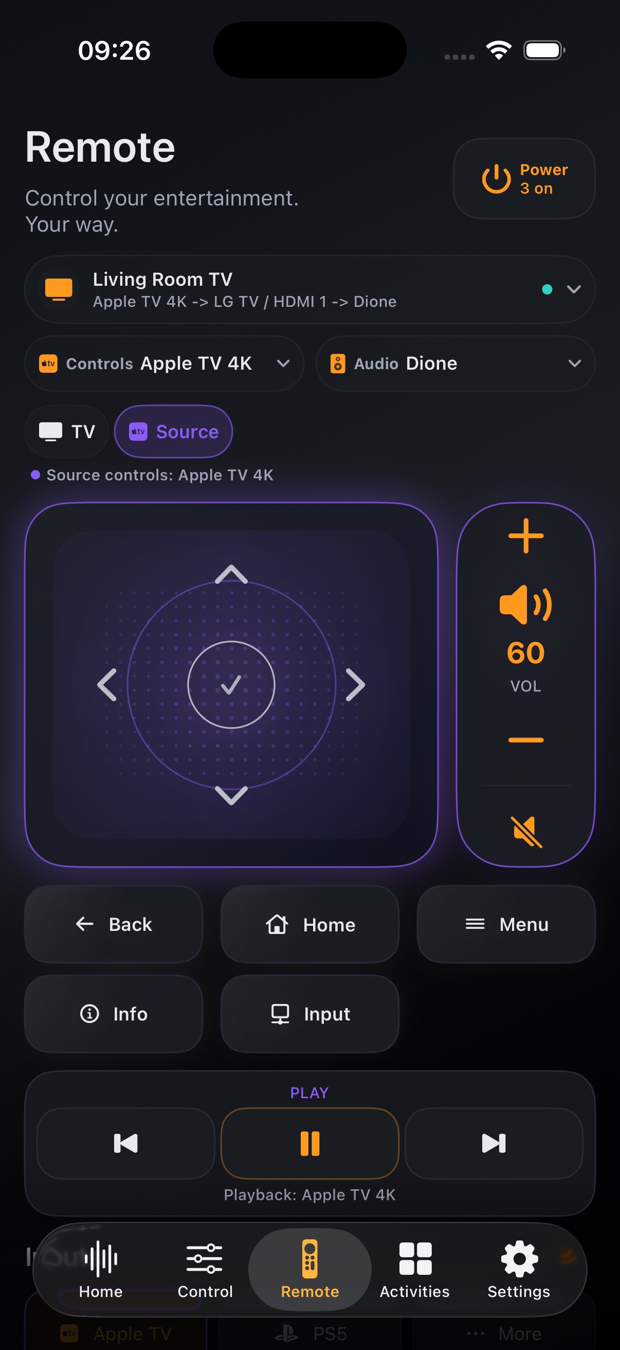 Tactra remote on iPhone