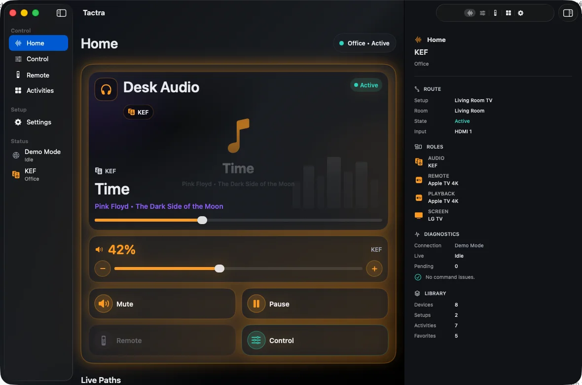 Tactra Home et commandes des appareils sur Mac